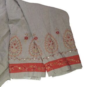 Embroidered Linen Capris Sz 12 Beige Womens Paisley Floral Cottage Fairy Boho